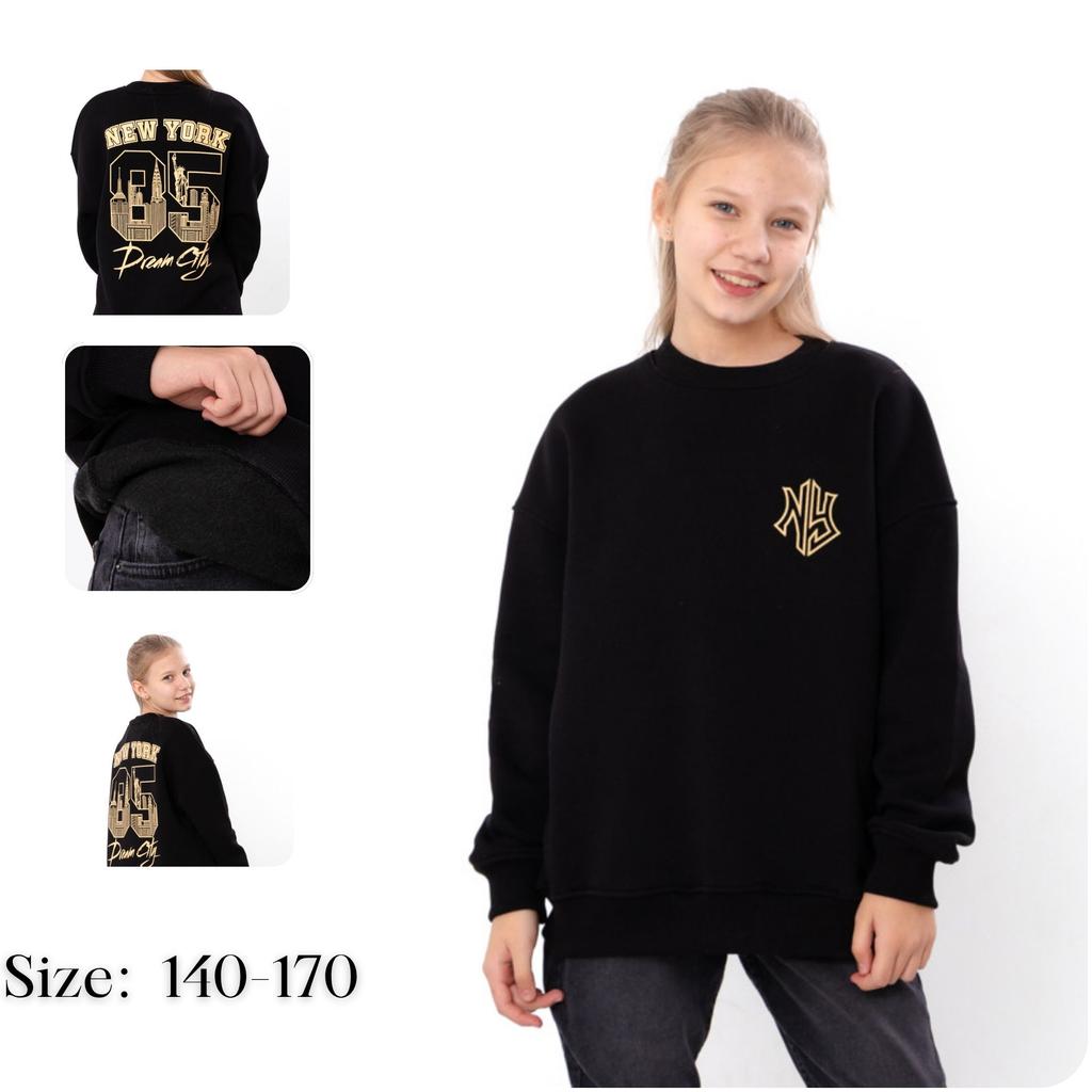 Girls’ Warm Oversize Sweatshirt New York Print, Winter, 6416-025-33-1 HC