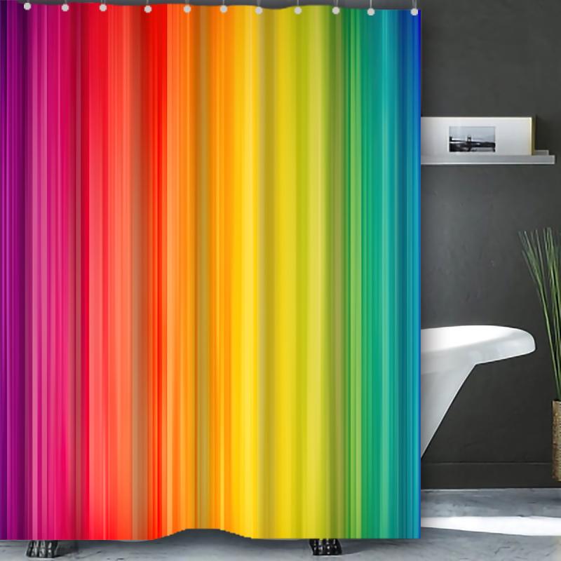 Colorful Stripe Bathing Curtain Bathroom Abstract Figure Shower Curtain Waterproof With 12 Hooks Home Deco Free Ship