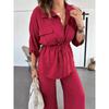 2025 Women's Autumn Casual Set: Solid Color Drawstring Top & Wide-Leg Pants