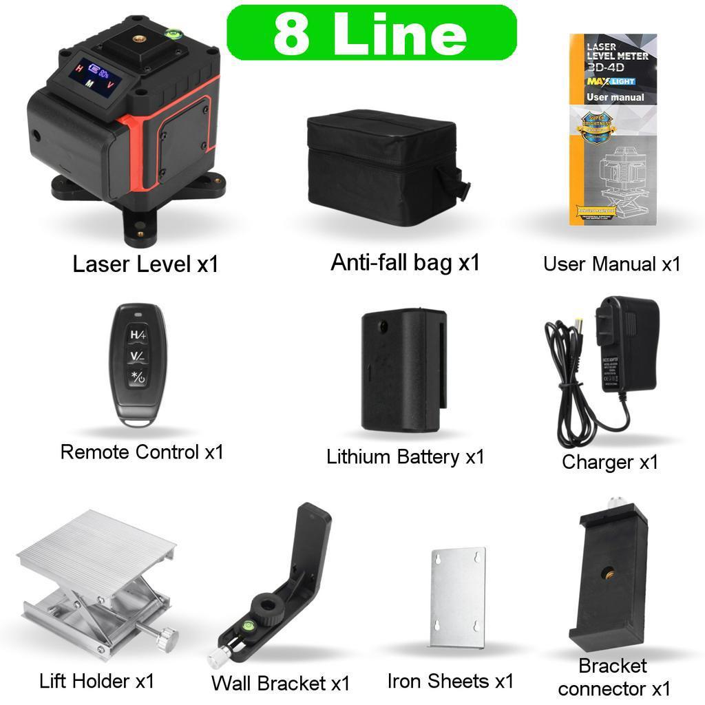 4000mAh IP54 8/12/16  Lines 4D Laser Levels Touched 360 Horizontal and Vertical Cross Super Powerful Self-leveling Green Line Laser Level