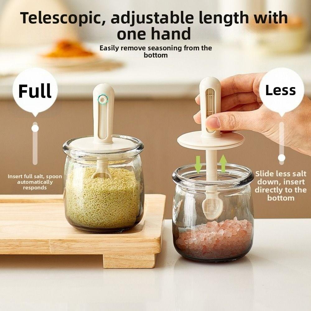 Retractable Spoon Glass Seasoning Bottle Moisture Proof Salt Storage Box Spice Container Home Use