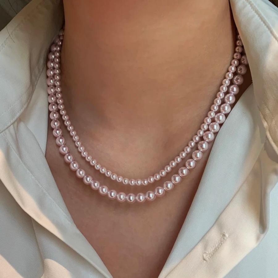 Luxuriöse Rosenlila Perlenkette für 2024 Koreanische Ausgabe Elegantes Schmuckstück Damen Sexy Schlüsselbeinkette Accessoires