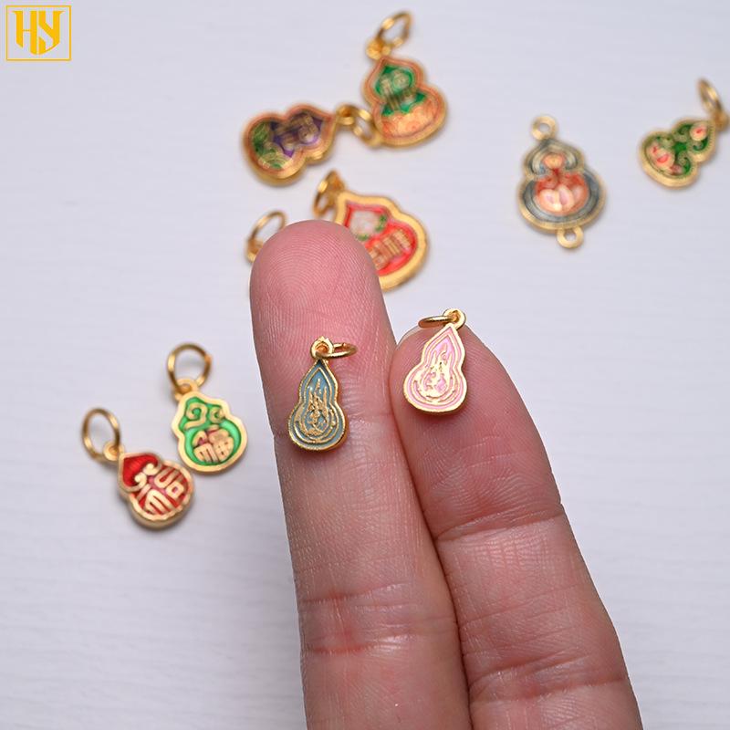 Copper-Plated 24k Gold Gourd Fulushou Fu Charm Pendant for DIY Jewelry