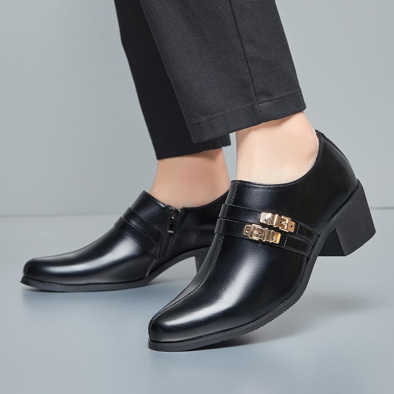 Summer Pointed Cuban Shoes Men's Large Size High Heels Casual Business Dress Leather Shoes Wedding Shoes