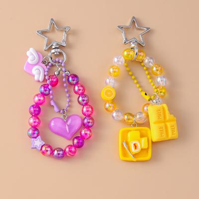 Pretty Handmade Beaded Bracelet Keychain Wristlet Keyring Pendants for Women Girls Handbag Decor DIY Kid's Jewelry Accessories