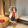 Girls' Autumn Wear Suit Retro Trench Coat Knitted Vest Shorts Medium Children'S Foreign Style Going Out Three-Piece Set