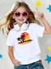 Kids Crew Neck Short Sleeve T Shirt Sunset Beach Palm Tree Island Print Boys Girls Summer Vacation Casual Tee Tops