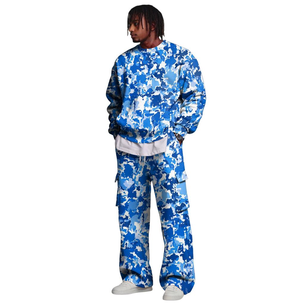 Set da Uomo con Felpa a Strati e Pantaloni Cargo con Vita Elasticizzata