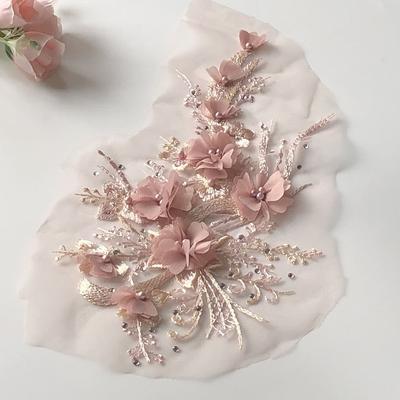 New Chiffon Three-dimensional Flower Cloth Stickers Beaded Mesh Embroidery Cloth Stickers Lace Patch Clothes Decoration Accessor
