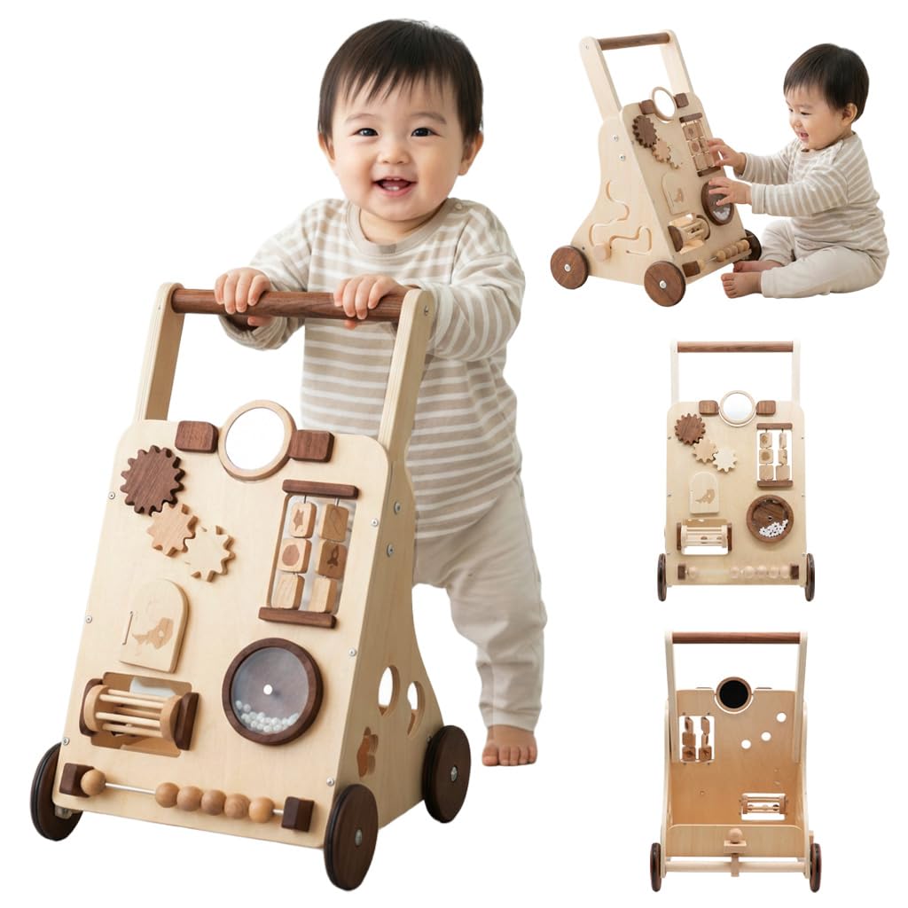 

Moco дерев яний ходунок для малюків, щоб допомогти їм стояти, та Ідеально підходить для 1-го дня народження та Різдва. Має дві висоти та швидкості та підтримує. Включає