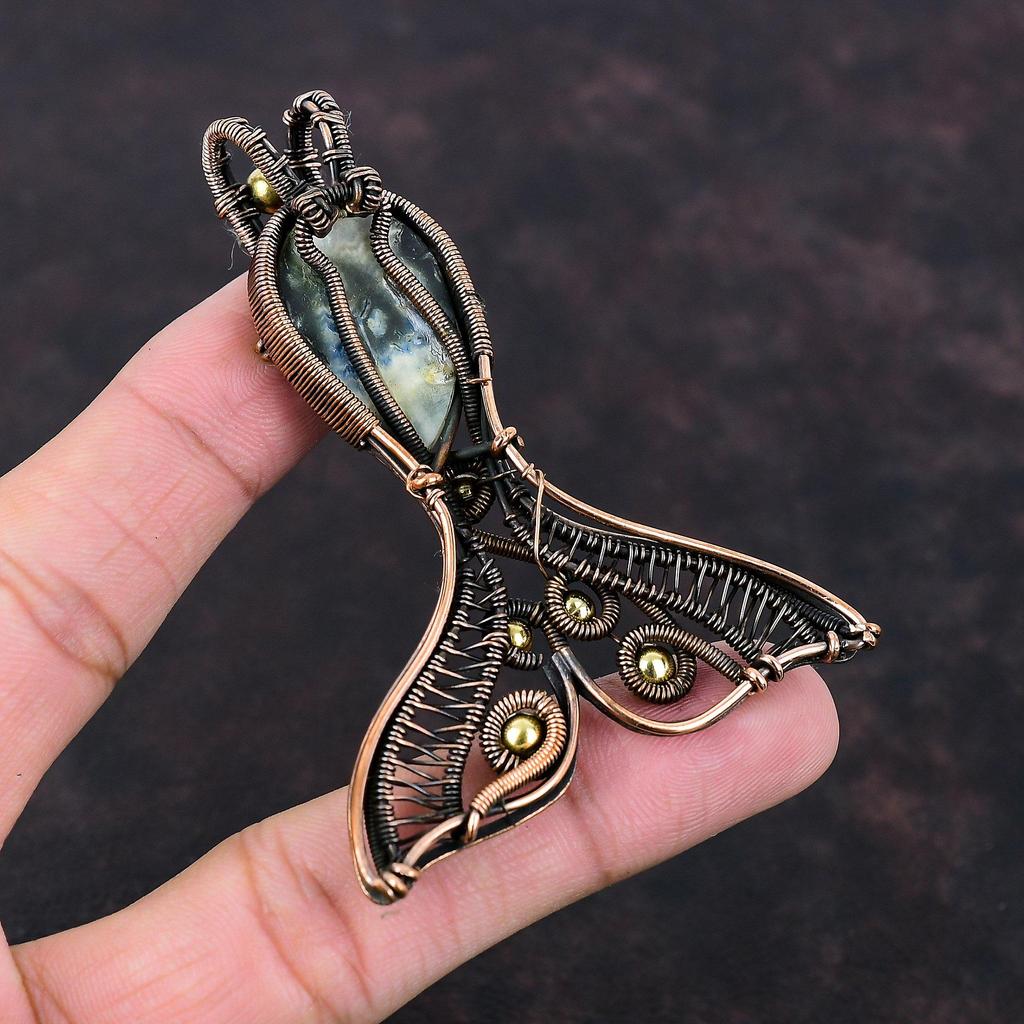 Blue Scheelite Pendant Copper Wire Wrapped Pendant Handmade Real Gemstone Pendant Copper Jewelry Fish Pendant Gift For Him Wire Wrap Jewelry