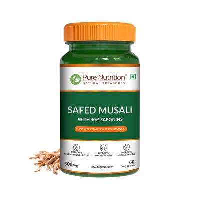 Pure Nutrition Safed Musali Tablets | Safed Musli Tablets 500mg | Ayurvedic Herbal Supplement for Muscle Strength, Stamina, Immunity, Energy & E