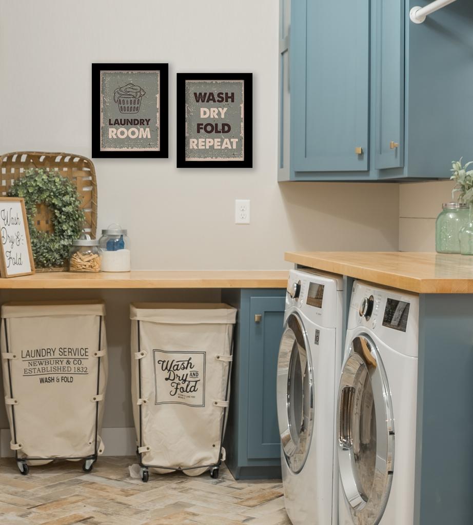 Inkdotpot 2 Piece Laundry Signs for Laundry Room Decor Wash Dry Fold Repeat Poster With Frame, Laundry Room Wall Art Signs Framed
