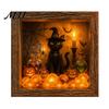 Desktop Mantel Decor Halloween Shadow Box Frame DIY Lighted Craft Kit, Wooden Night Light with Kit for Adults Sea Glass Stones, Gothic LED Memory