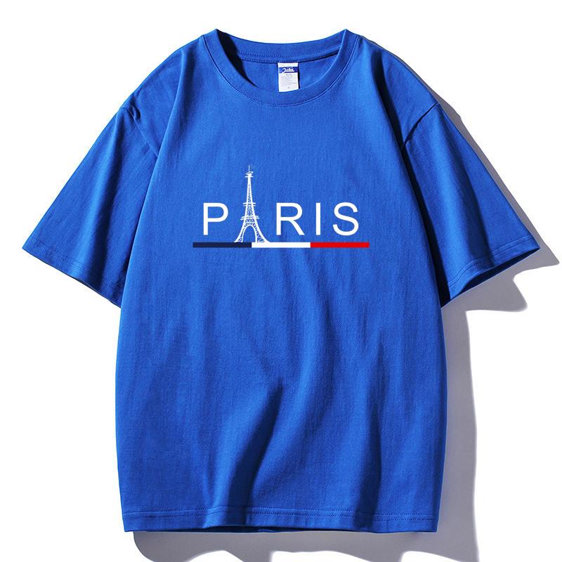 2026 Summer Paris Eiffel Tower Print T-Shirt French Flag Color Stripe Casual White Unisex Tee
