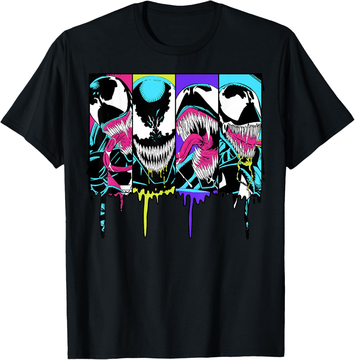 Marvel Venom Neon Drip Tshirt Unisexs and Womens Retro Comic Print Loose Tshirt Streetwear M
