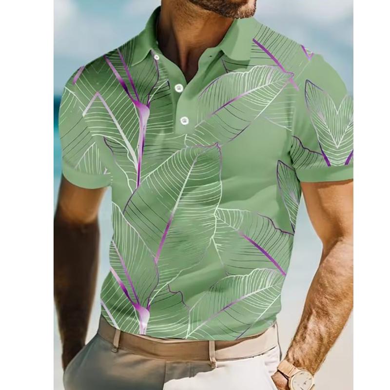 Herren 3D-Druck Blätter Polo Kurzarm Poloshirts Kragenhemden Freizeit Resort Schule Outdoor Alltagskleidung Urlaubskleidung