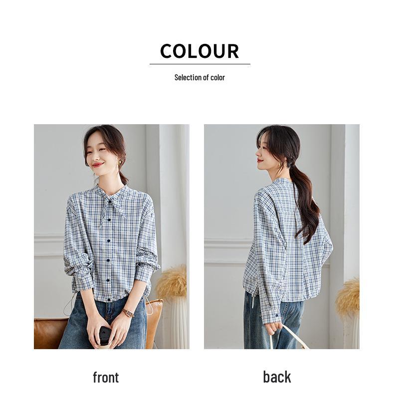 Jesień 2025 Damska Koszula w Kratę z Długim Rękawem i Kokardą