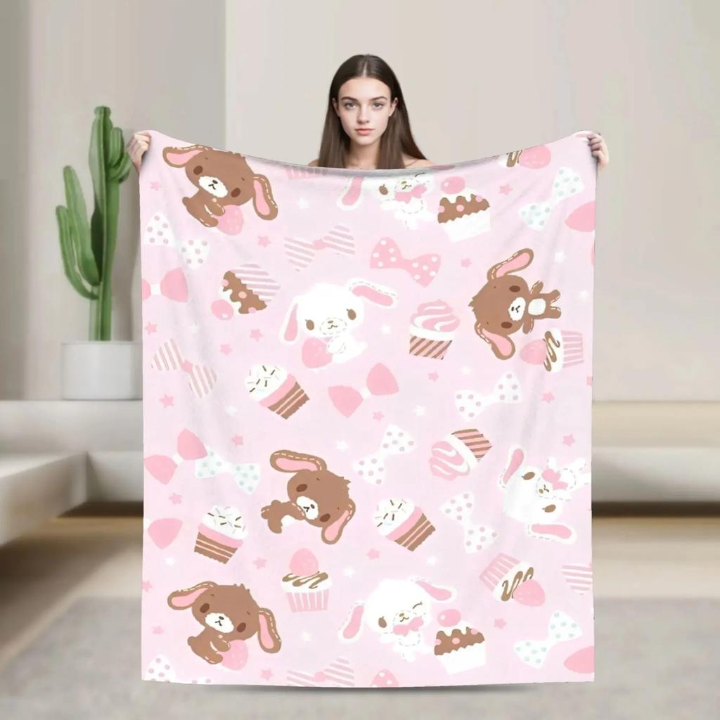SSugar Bbunnies Kawaii Flannel Blanket  Cute Bunny Print Soft Throw Blanket for Bed Sofa Kids Bedroom Decor