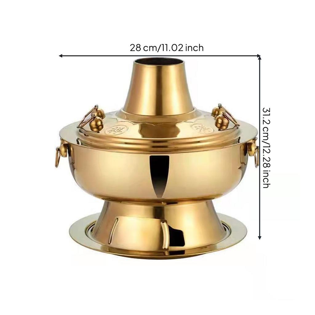Traditional Briquette Pot Dual Compartment Stainless Steel Cookware with Lid