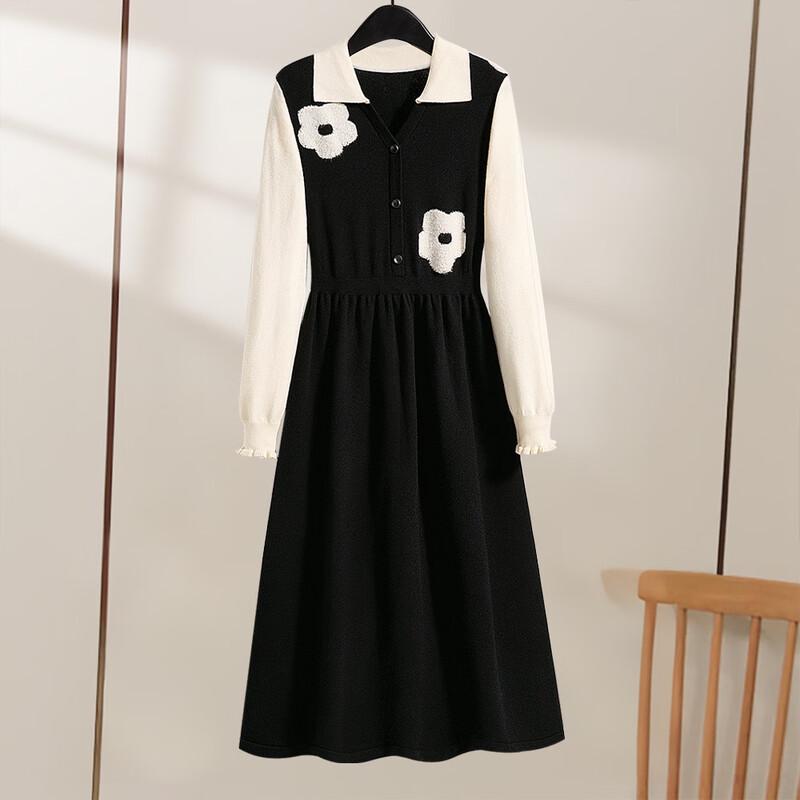 

Siboshe Women s Lapel Color Block A-Line Midi Dress M