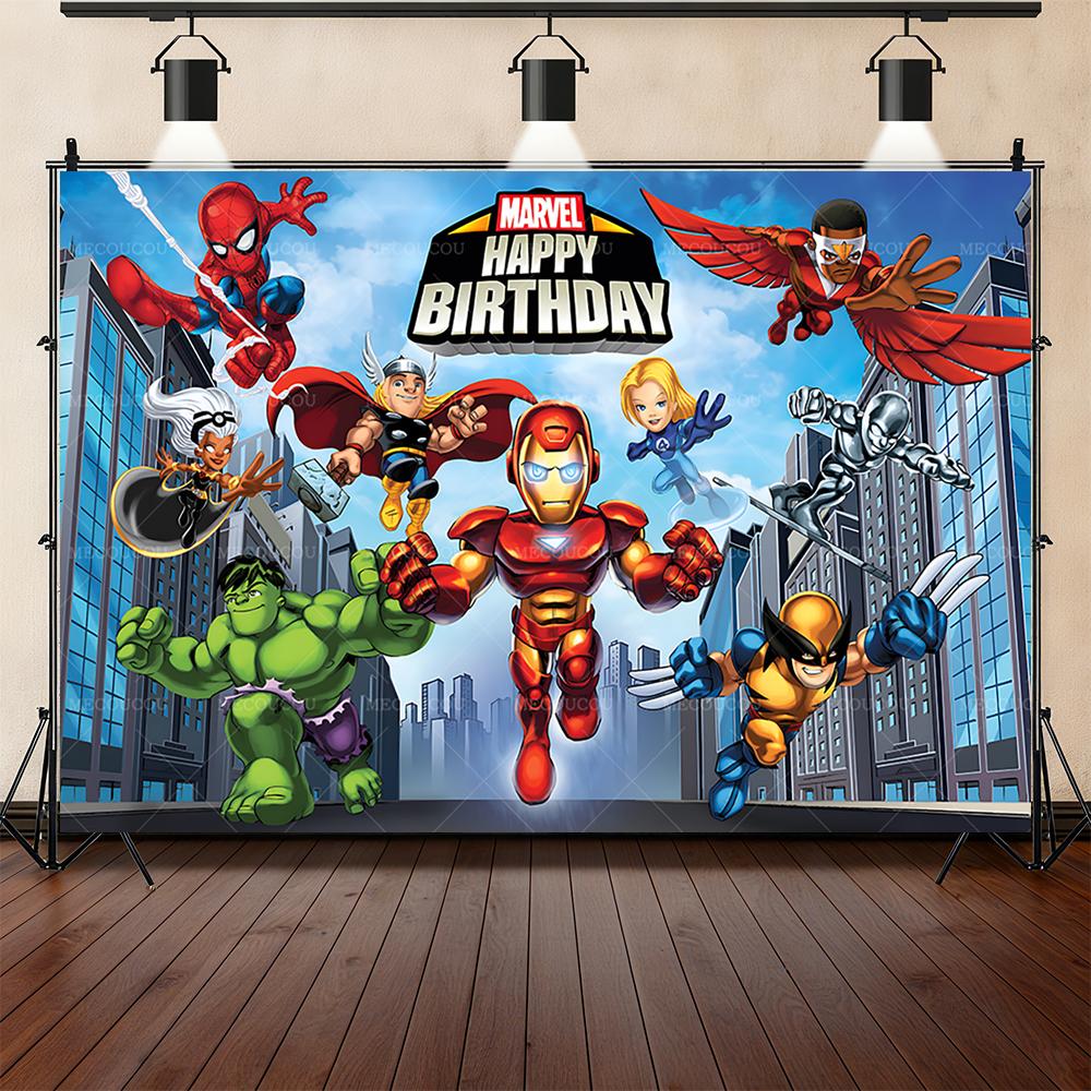 

BEPAN Cartoon superhero background customizable children s birthday party decoration surprisegift arrangement props room poster Vinyl--W120xH80cm