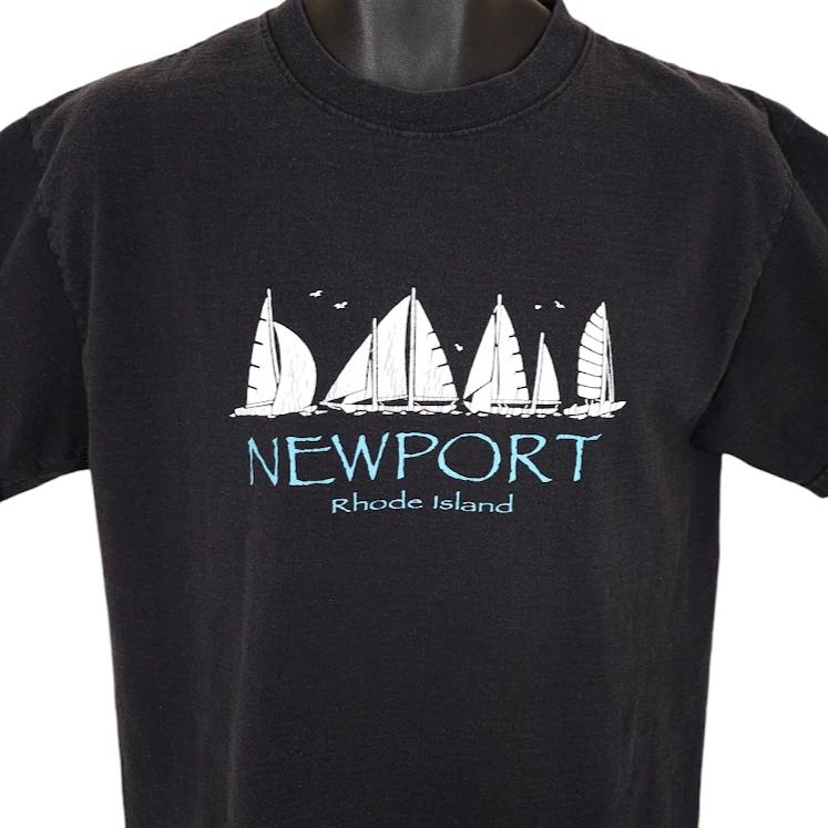 

Винтажная футболка Newport Rhode Island 100% хлопок Мужская футболка Топ Мужской размер Medium Черный Путешествие по Новой Англии M