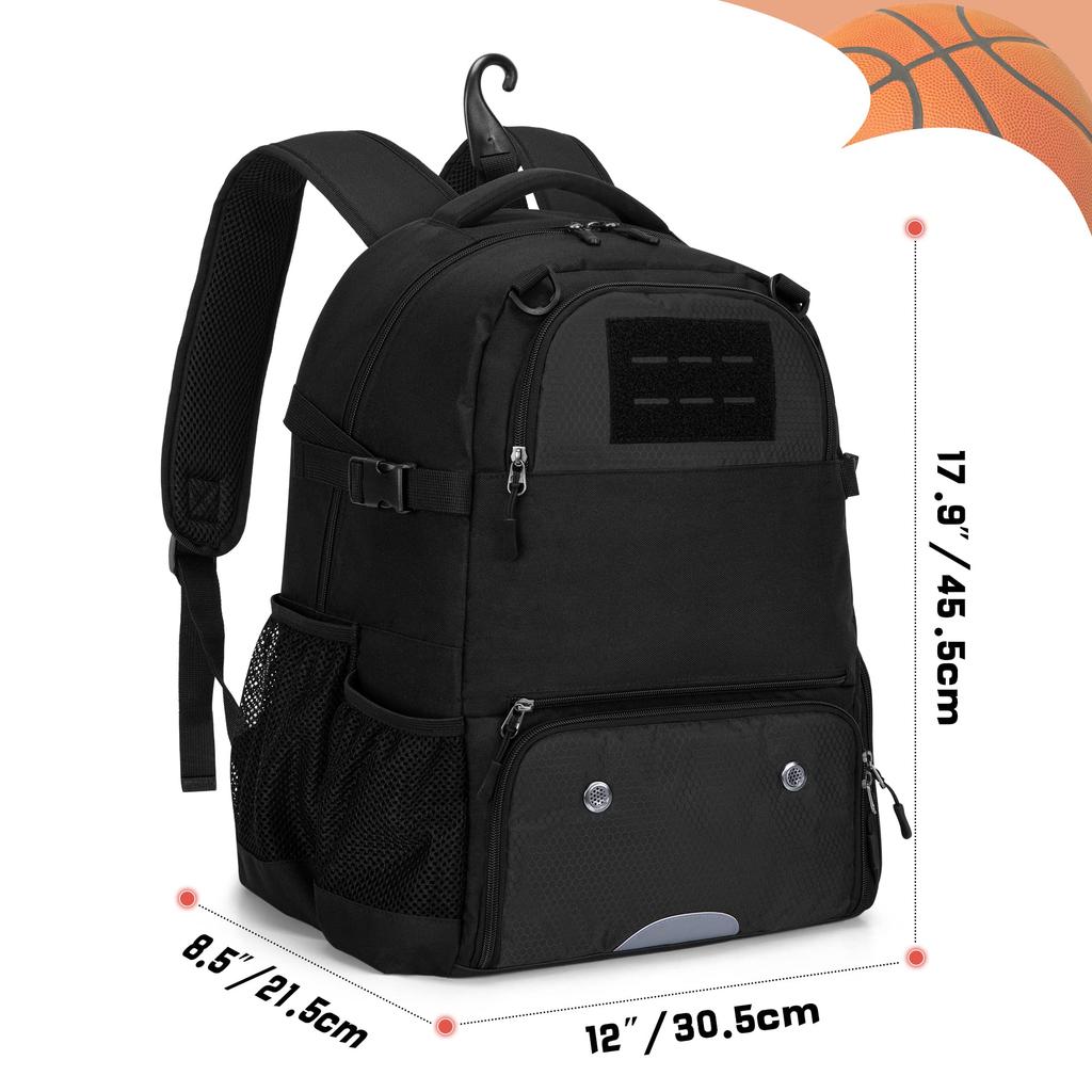 DSLEAF Basketball-Rucksack, Basketball-Rucksack, Studenten-Basketball-Rucksack, Ballaufbewahrung, Fußball-Rucksack für Jungen (Schwarz)