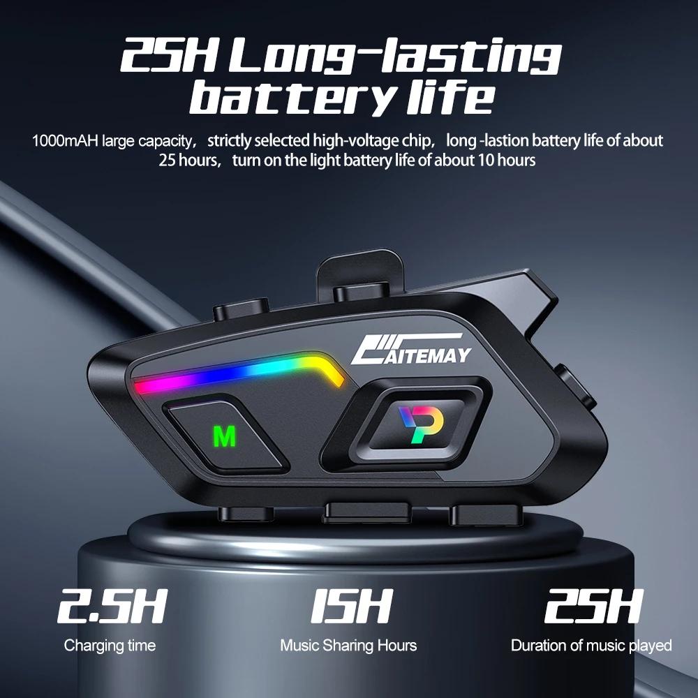 Motorcycle Helmet Bluetooth Headset10 Rider Half-duplex Intercom Distance 300 Meters BT5.3 Waterproof IPX7 with Ambient light