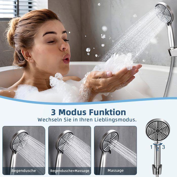 Ensemble de douche - NETTLIFE - Robinet baignoire avec douchette 3 fonctions - Nickel - Métal