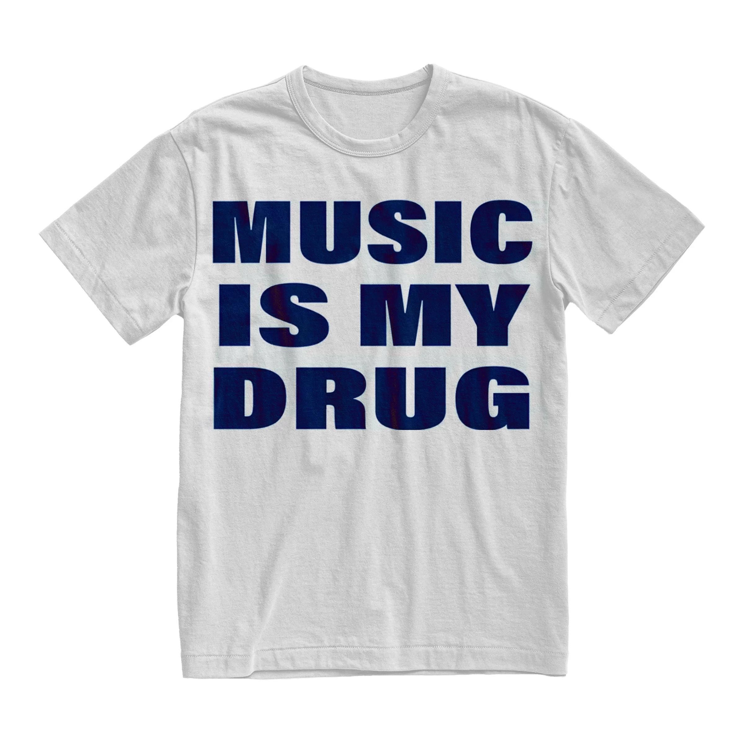 

2026 Мужская Повседневная 100% Хлопок Принт MUSIC IS MY DRUG Футболка Y2k Готическая Харадзюку Хип-Хоп Для Пары Повседневная Свободная Футболка Unseix Топ S