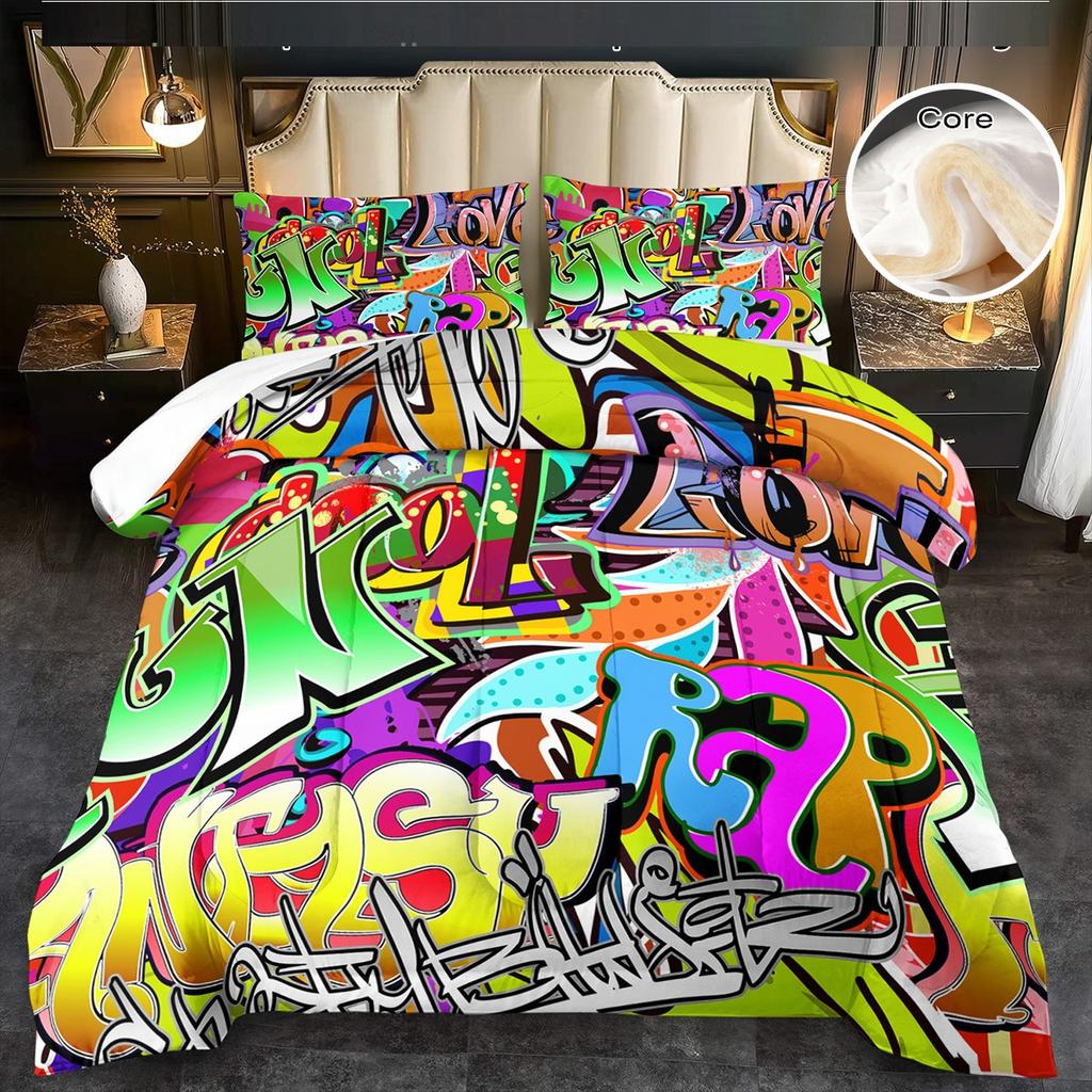 Winter Graffiti Style Duvet Cover Set Multi Size Quilt Cover Queen Size Bedroom Bedding Decoration Machine Washable Adult Boy Girl Bedroom