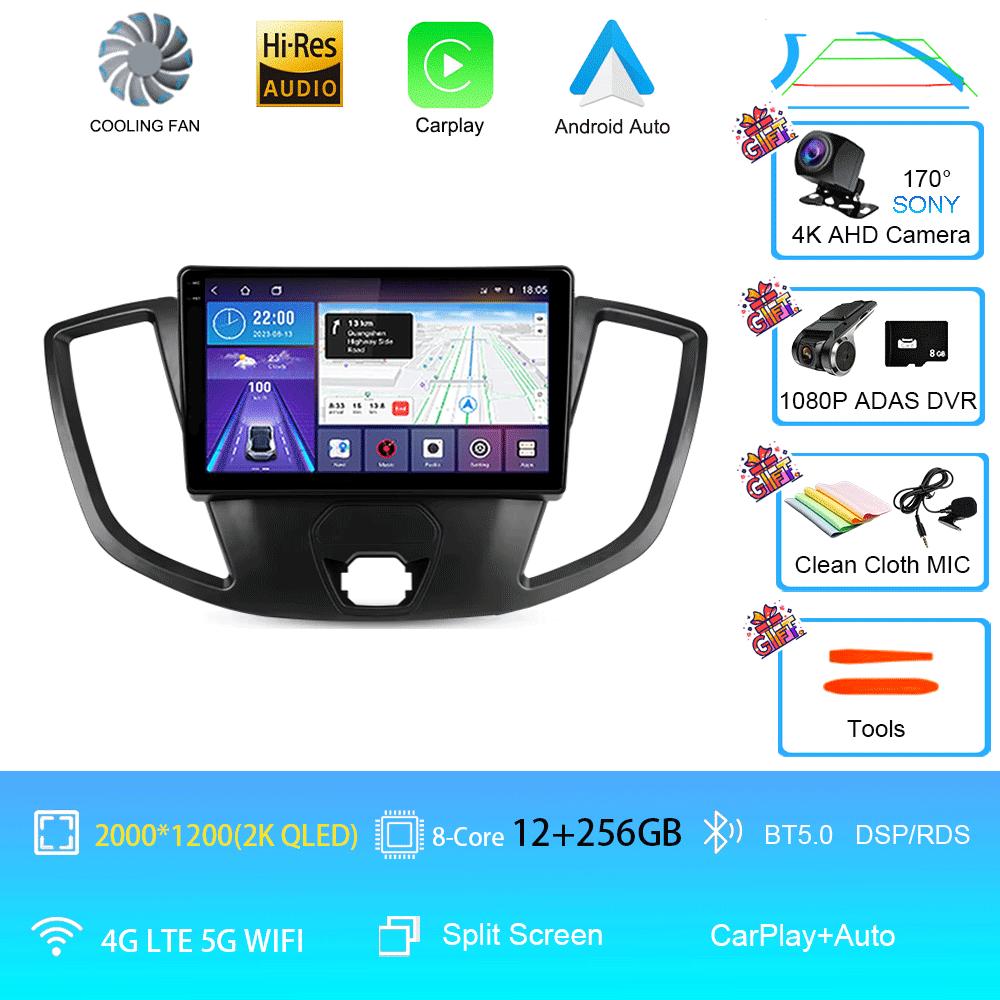 Car Radio Android 14 For Ford Transit 2015 2016 2017 2018 Carplay Multimedia Video Player GPS Stereo 2din WIFI+4G BT QLED Screen