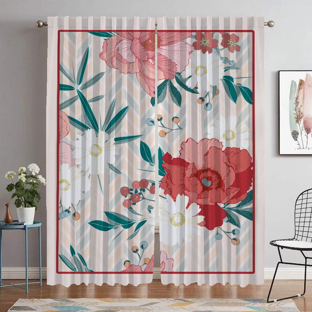 

Цветочные кухонные шторы для гостиной, затемняющие шторы, тюль для спальни, шторы для домашнего интерьера, 2 шт., перегородка W60xH90cmx2pcs-CL