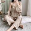 Women's Summer Ice Silk Camisole & Long Pants 3-Piece Set with Chest Pads - Light Luxury Homewear