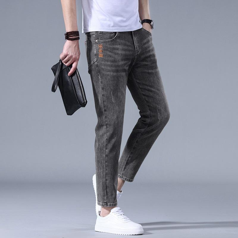 Spring and Summer Thin Men's Jeans Stretchy Slim and Straight 9-point Pants