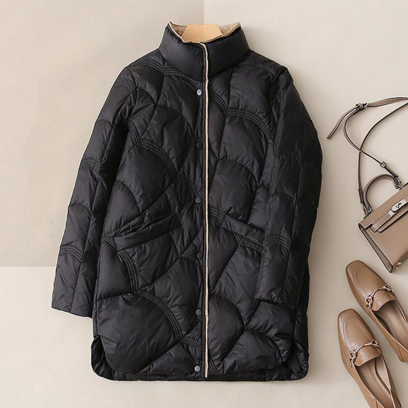 Winter Fashion Stand Collar X-Long Women Down Jackets Female Casual Loose Ultra Lightweigh White Duck Down Warm Coat