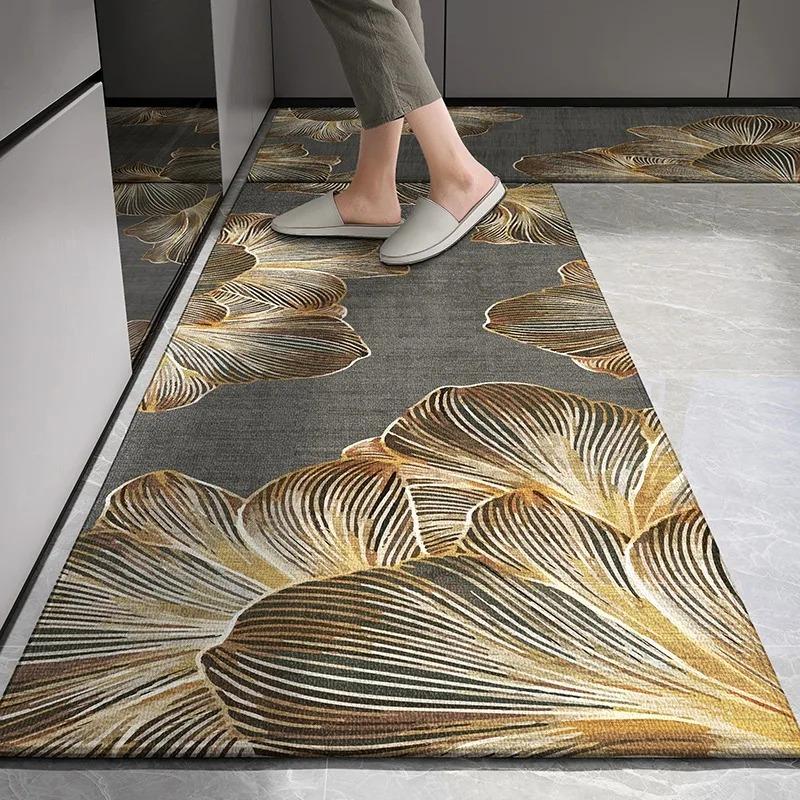 Kitchen Carpet Non-slip Floor Mat Wear-resistant Long Carpets Gray Flower Rug European and American Style Home Decoration Rugs
