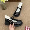 White French retro thick heel heightened small leather shoes women's 2025 new autumn skirt light mouth Mary Jane single shoes