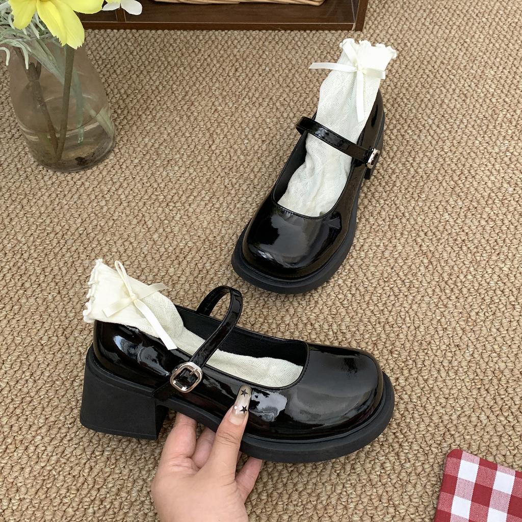 White French retro thick heel heightened small leather shoes women's 2025 new autumn skirt light mouth Mary Jane single shoes