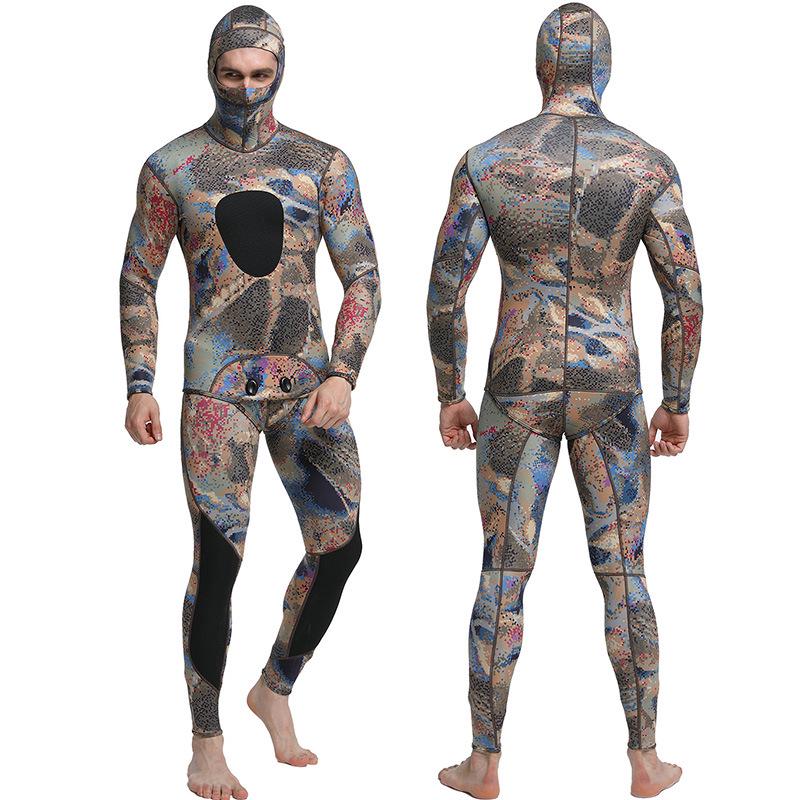 3mm Men's Camouflage Two-Piece Wetsuit for Fishing, Hunting, Diving, and Surfing