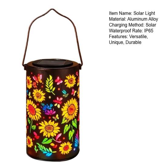 Colorful Sunflower Solar Lantern Metal Hanging Garden Light with Flower Pattern Waterproof Outdoor Solar Lamp for Patio Yard Pathway