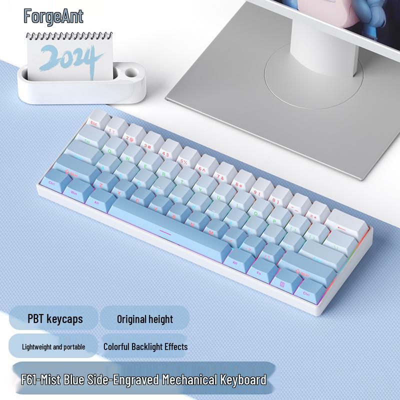 61-key Wired Mechanical Keyboard, Blackberry Gradient Design for Gaming & Office, High Aesthetic Value for Girls