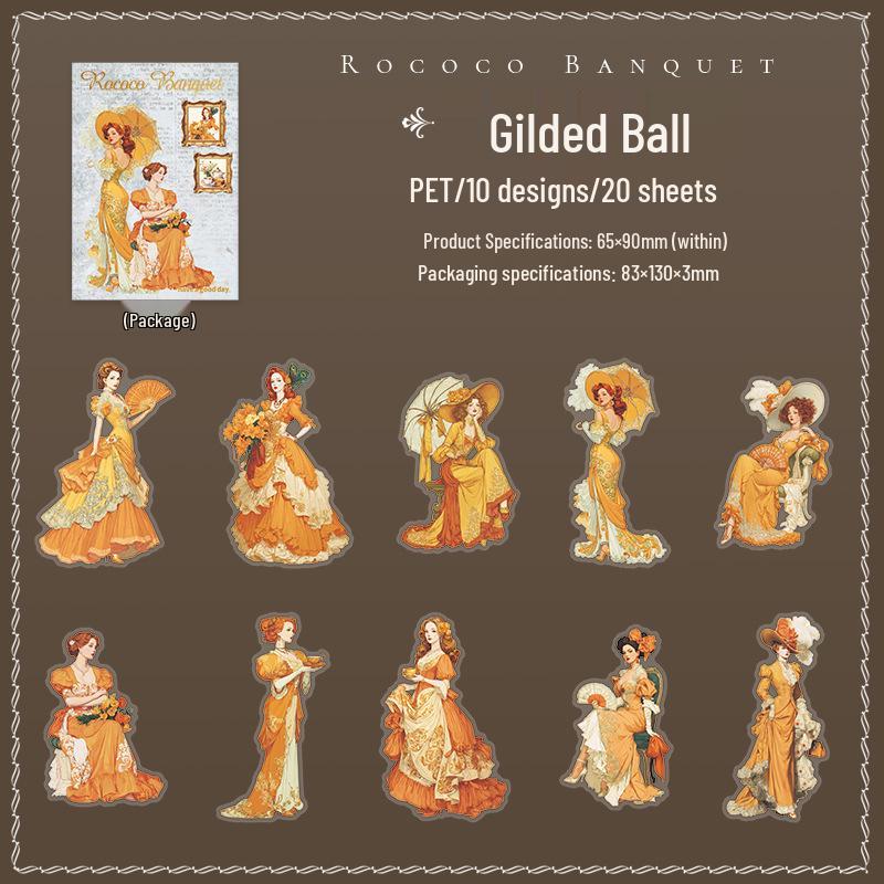 Rococo Banquet Retro Characters Sticker Pack - 6 Styles on PET Base