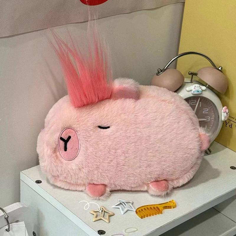 Kawaii Cartoon Creative Pencil Bag Student Capybara Plush Stationery Storage Bag Large Capacity Learning Stationery Supplies