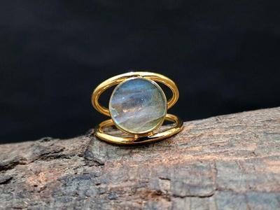 Labradorit Runder Edelsteinring, Gelbgold Handgefertigter Ring, Silberring, 925 Sterlingsilber, Einzigartiges Geschenk