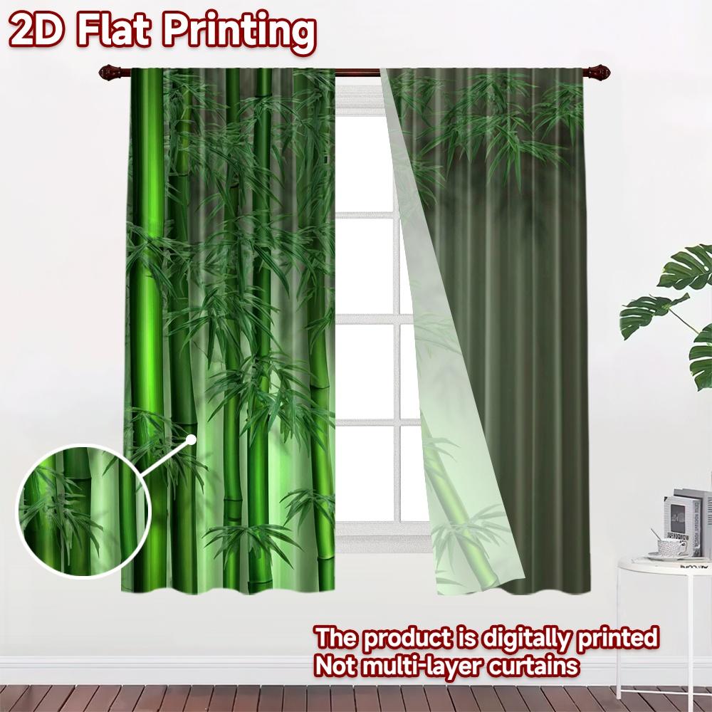 2D flat printing 2pcs Curtain Party Window Curtains Green Bamboo Forest Digital Printed Polyester Drapes Birthday Party for