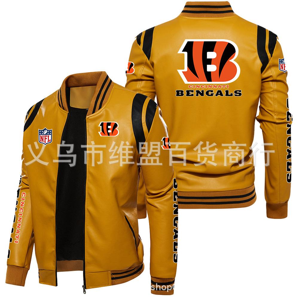[European size velvet] Student leisure team leather jacket jacket PU leather jacket Rugby Tigers baseball jersey