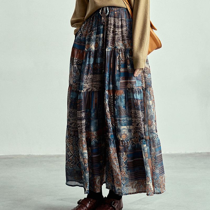 Dimanaf 2025 Summer Women New Skirts Flower Retro Elastic Elegant White Pleated Skirts High Waist