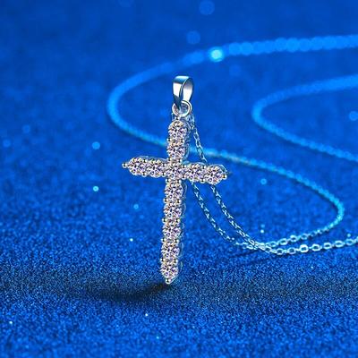 Moissanite Cross Pendant Necklace for Women Girl Rhodium Plated Sterling Silver Lab Diamond Cross Necklace Party Gift Jewelry